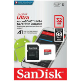 کارت حافظه microSDHC سن دیسک مدل Ultra A1 کلاس 10 استاندارد UHS-I سرعت 98MBps ظرفیت32 گیگابایت