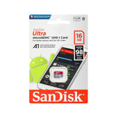 کارت حافظه microSDHC سن دیسک مدل Ultra A1 کلاس 10 استاندارد UHS-I سرعت 98MBps ظرفیت16گیگابایت