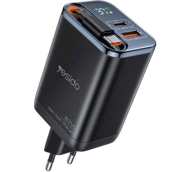 شارژر دیواری یسیدو مدل YC100 ظرفیت ۶۷ وات با دو پورت