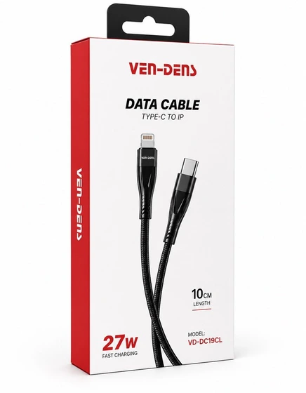 کابل لایتنینگ VEN-DENS مدل VD-DC19CL | کابل Type-C به Lightning کنفی 27W فست شارژ و دیتا 1 متری