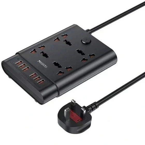 چندراهی برق یسیدو مدل MC08 با ۴ پریز و ۶ پورت USB طول سیم ۳ متر